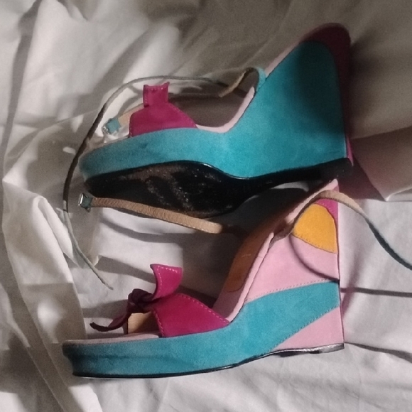 Casadei Pink and Teal Bow Sandals - Picture 2 of 7